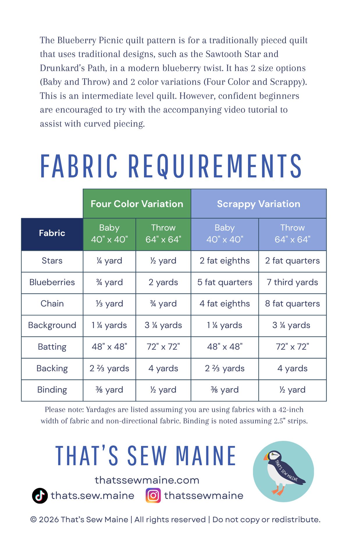 Blueberry Picnic Quilt Pattern - PDF